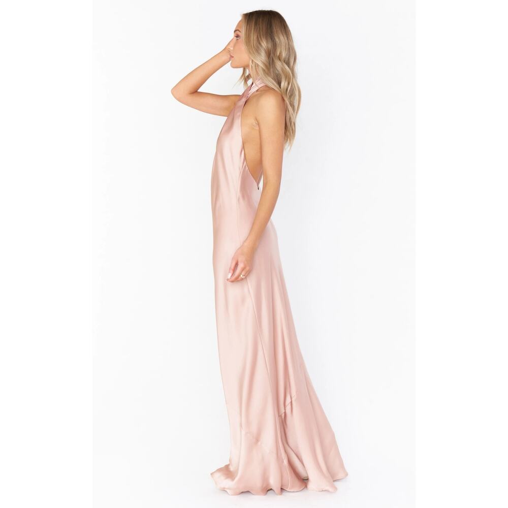 Show Me Your Mumu Jasmine Halter Maxi Dress Rose Gold Luxe Satin L - Picture 4 of 10